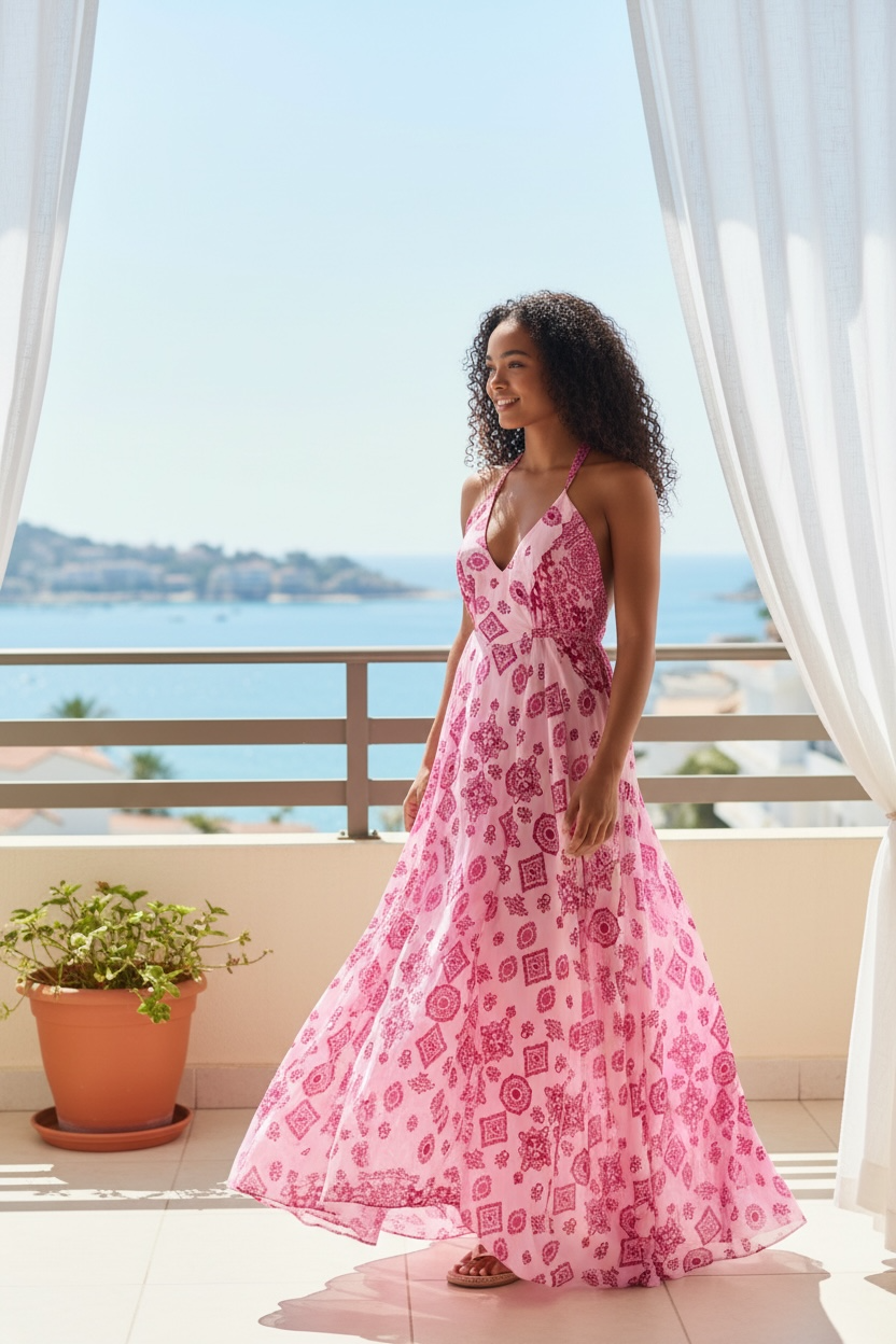 Pink Oasis Backless Maxi Dress