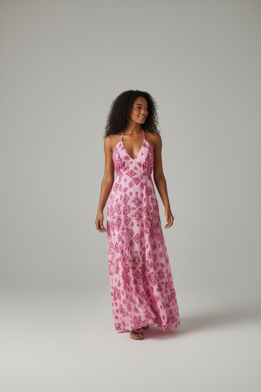 Pink Oasis Backless Maxi Dress