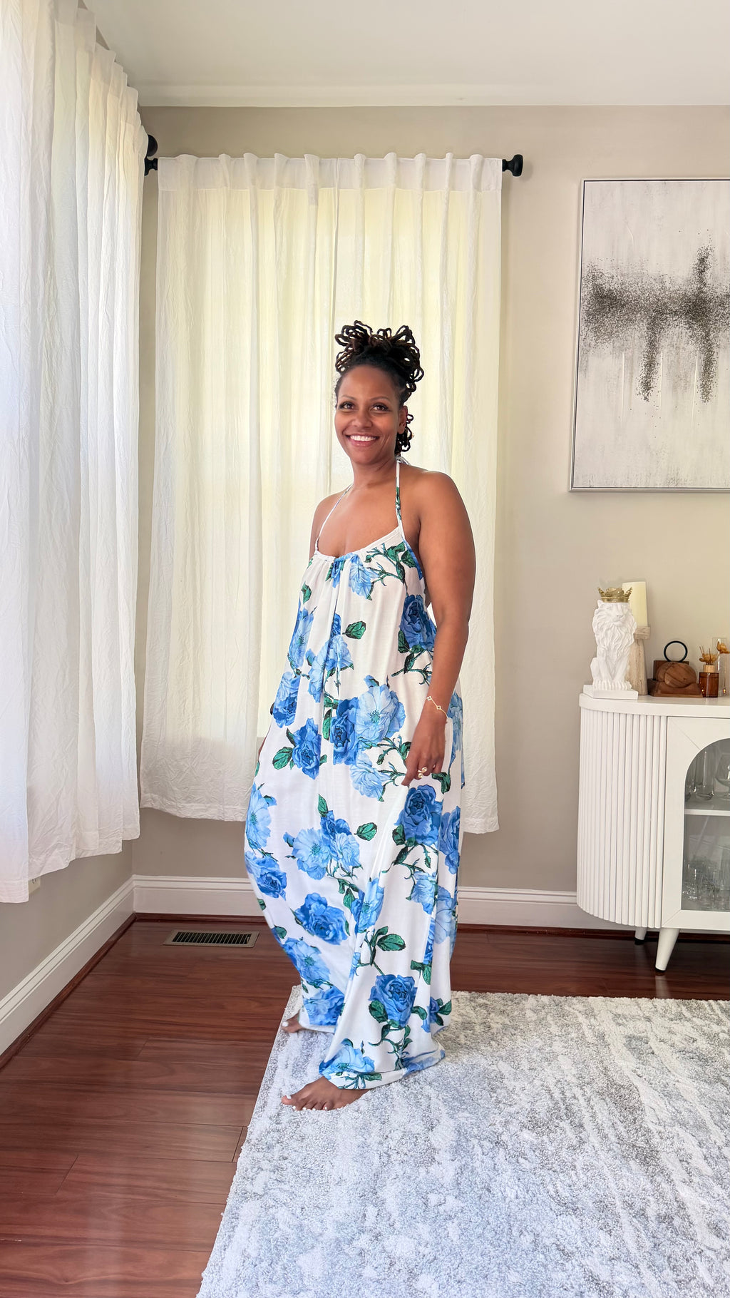 Blue Blossom Backless Maxi Dress