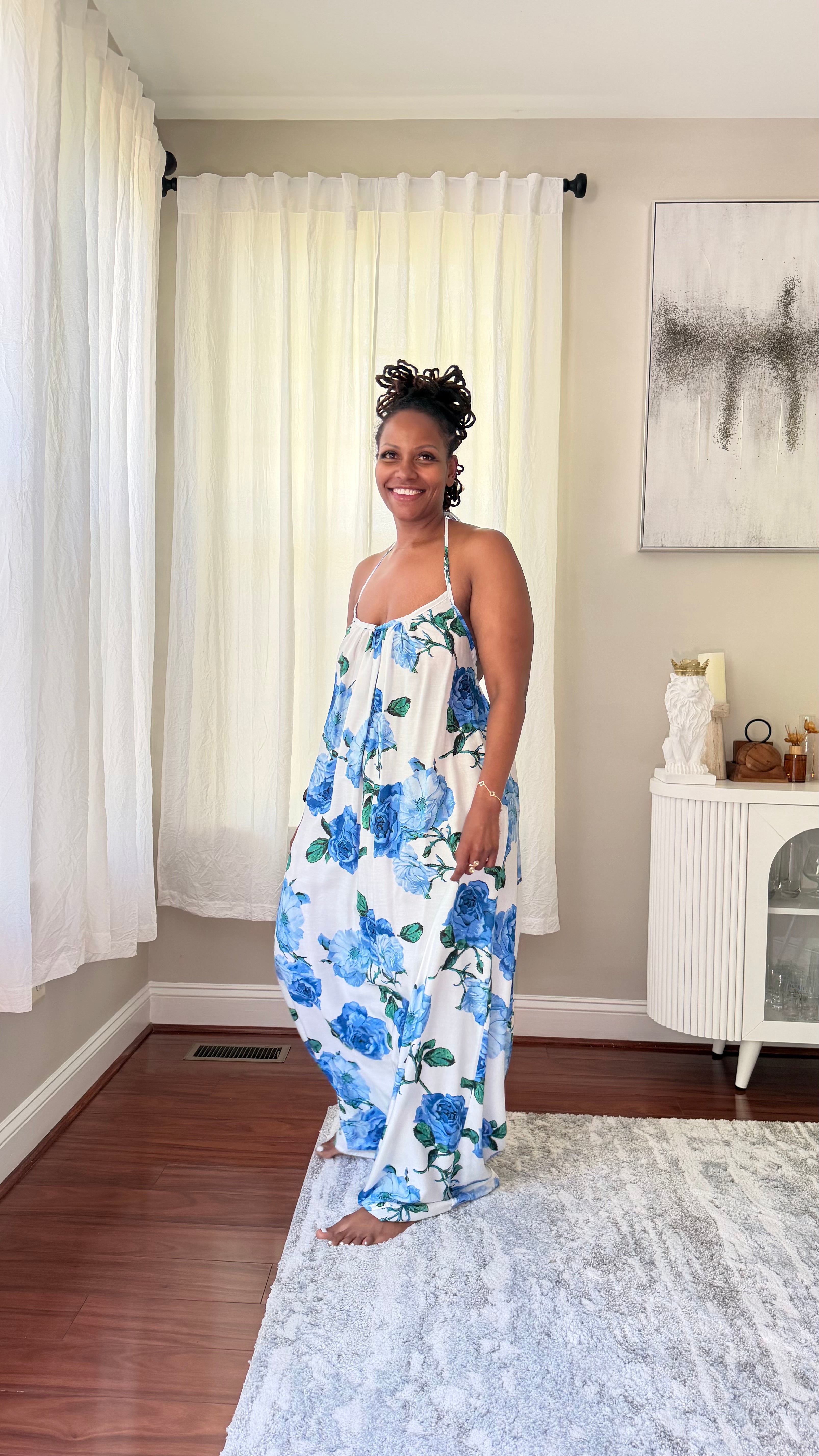 Blue Blossom Backless Maxi Dress