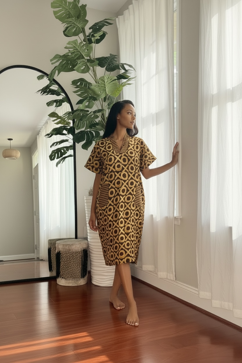 Short sleeve midi shirt dress